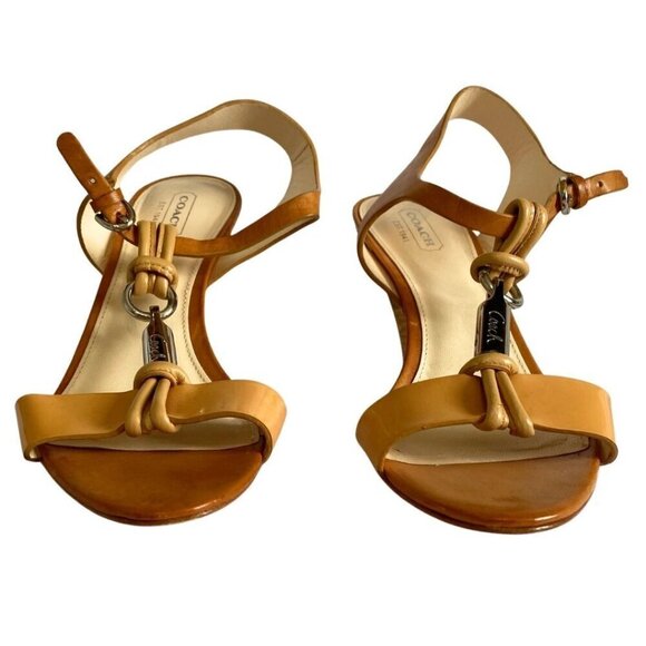 COACH GENESIS CAMEL BROWN LEATHER T-STRAPS SANDALS - 7B - Picture 3 of 10